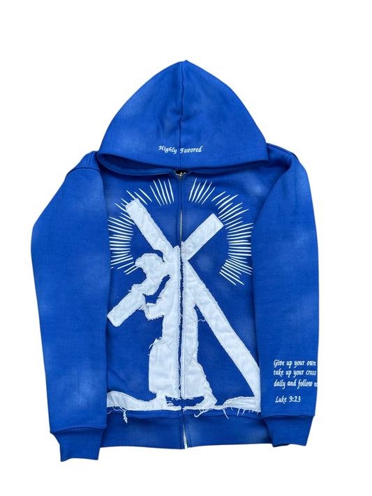 Marked By The Cross Zip-Up Hoodie - BLUE