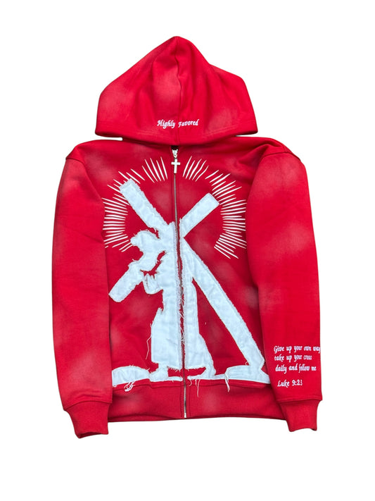 Marked By The Cross Zip-Up Hoodie - RED